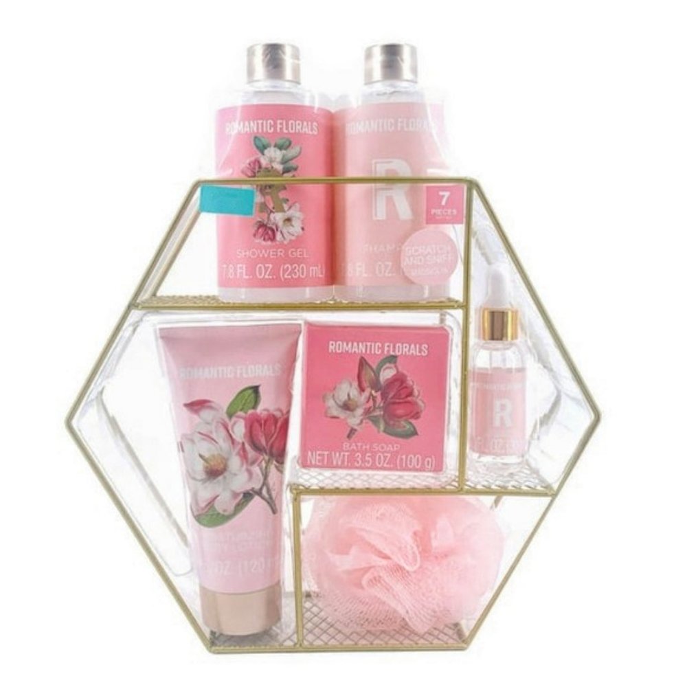 Romantic Florals Bath Gift Set, Magnolia, 7 Piece Set